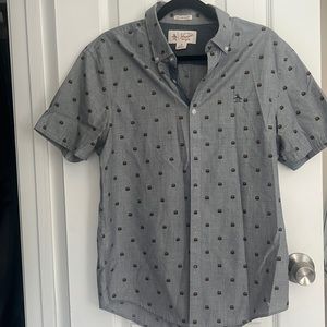 Trendy Penguin button down with hamburger design